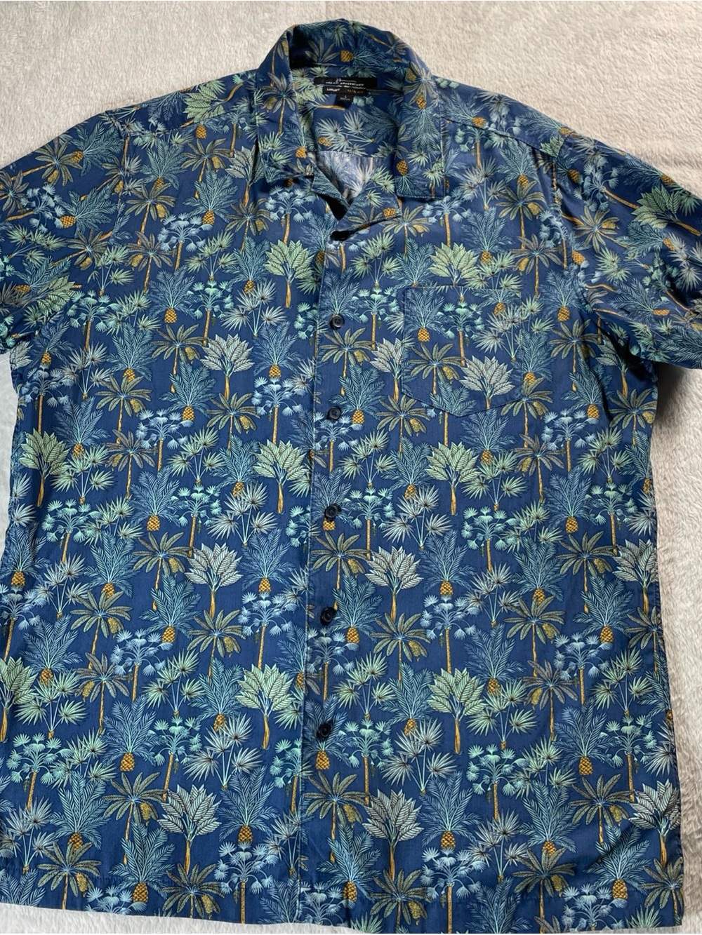 Marc Anthony Blue Tropical Palm & Pineapple Short-Sleeve Button-Down Shirt large